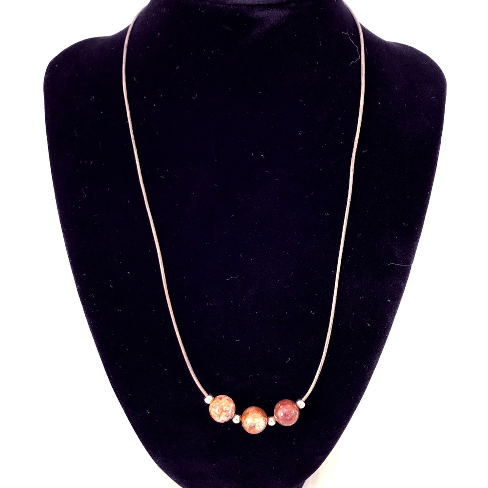 Grey leather jasper bead necklace
